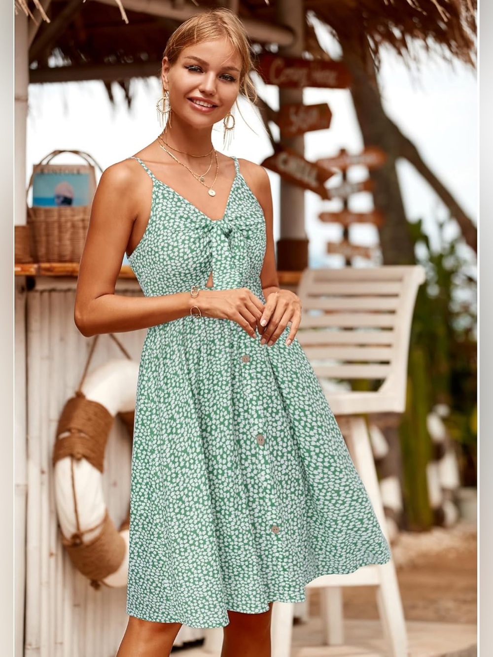 Amazon Green Floral Tie-Front Sundress Size Medium